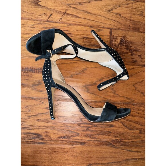 Vince Camuto Fora Heels Black Studs Ankle Strap Leather Peep Toe 9.5 - Picture 3 of 10